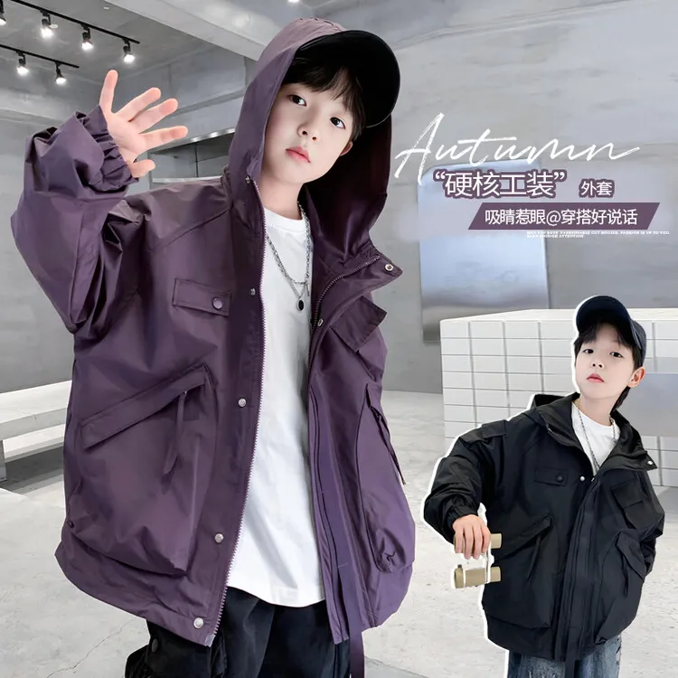 男童工装外套春秋款2024新款儿童秋装夹克上衣中大童百搭冲锋衣潮