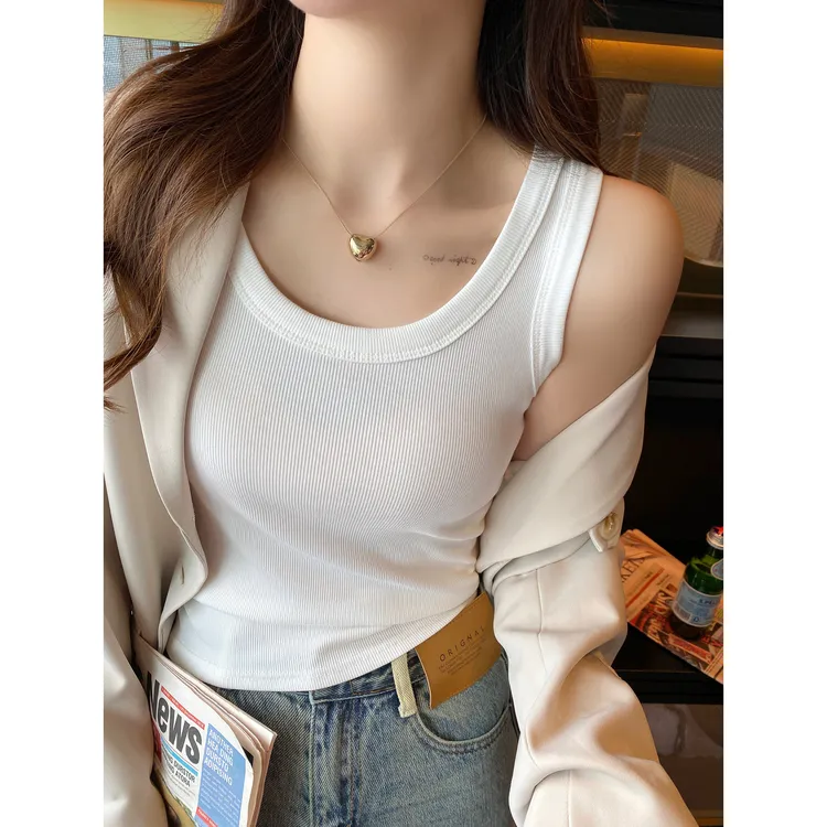 吊带背心外穿女夏2025新款内搭宽肩带遮副乳白色螺纹打底无袖上衣