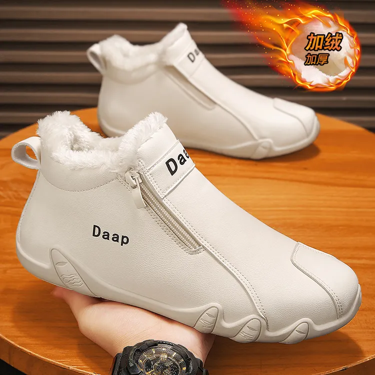 高帮男鞋2025冬季新款百搭时尚休闲鞋男士平底中帮加绒保暖棉鞋