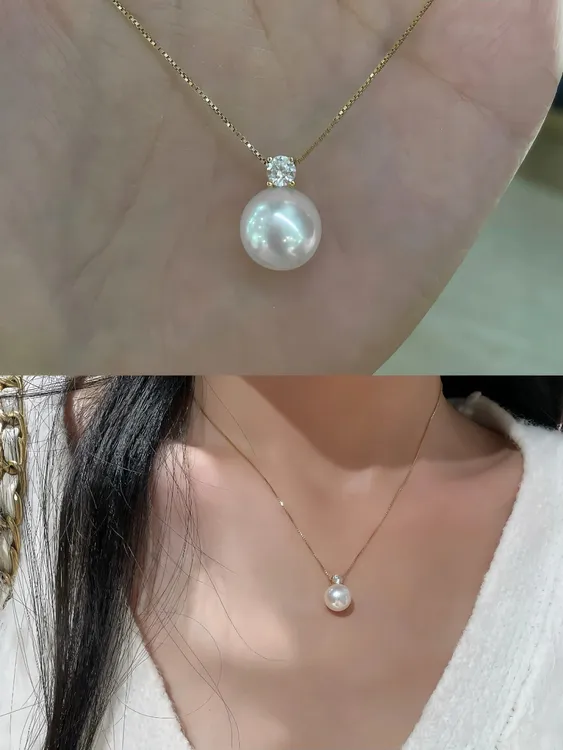 【鱼先生】秋上新 诸暨戴妃天然淡水强光白珍珠吊坠18k金镶钻单颗