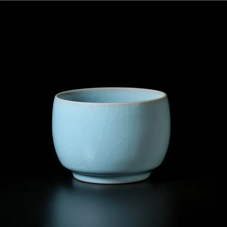 汝州原产地宁诏汝瓷天青釉纯手工主人杯支钉烧开片可养汝窑茶杯