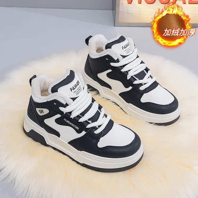 2024冬季爆款学生情侣新款厚底加绒保暖休闲板鞋百搭运动高帮棉鞋