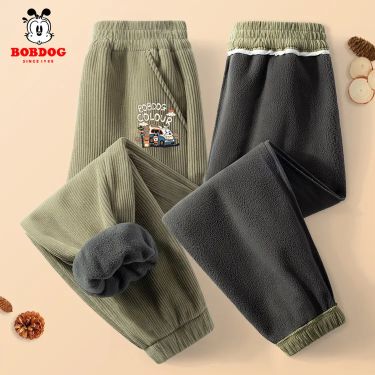 巴布豆卡乐男童加绒裤子秋冬款2026新款男孩灯芯绒棉裤儿童冬装厚