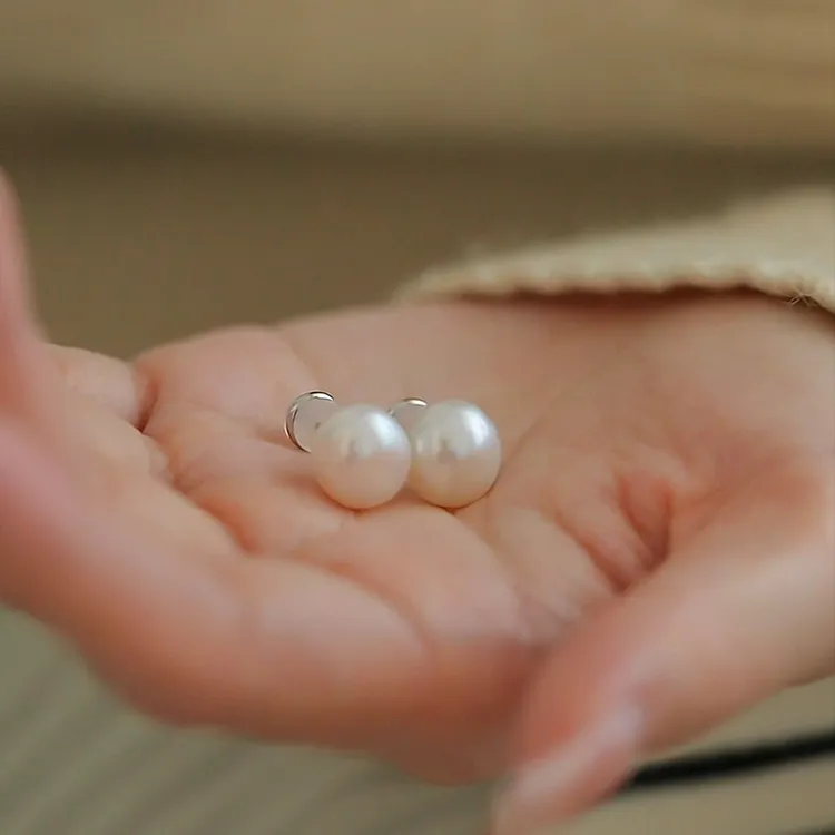 珍氏珠宝 天然淡水珍珠耳钉 巴洛克素钉简约气质耳环耳饰（小石头）