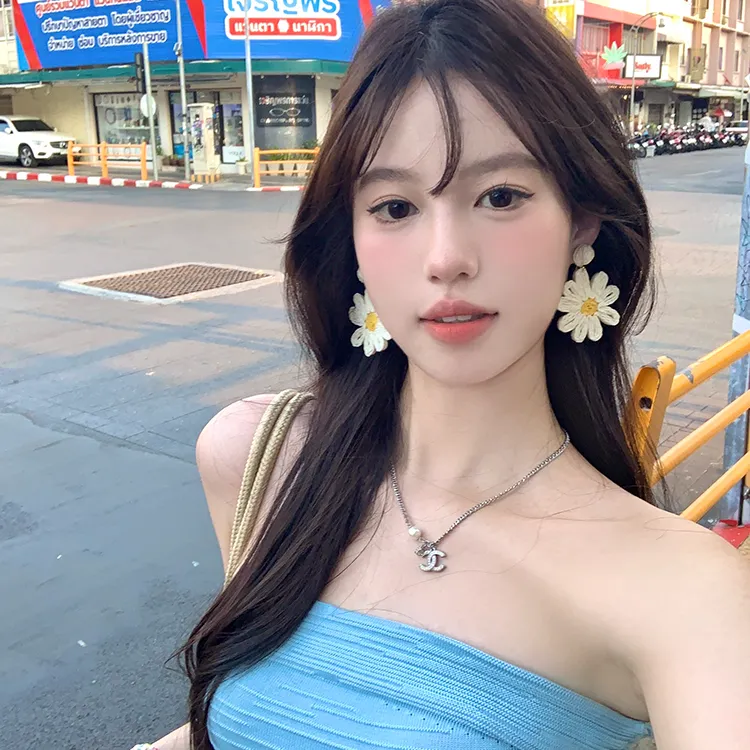 合金耳饰 度假岛屿 手工太阳花耳环新款个性夸张大花朵耳坠耳饰夏