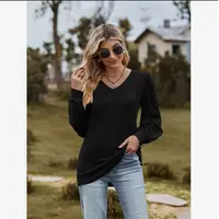 2024女士百搭长袖T恤色v领简约网纱泡泡-0302（C1-4）