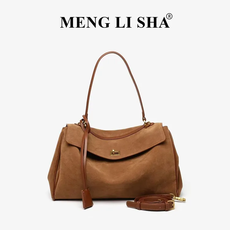 妮娅 梦丽莎新款磨砂皮系列大容量单肩手提腋下包凯莉托特包
