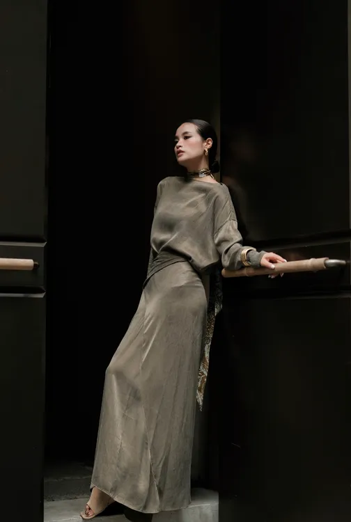 PANSHI极简上衣两件套气质法式长款长袖复古套装减龄洋气衣服女