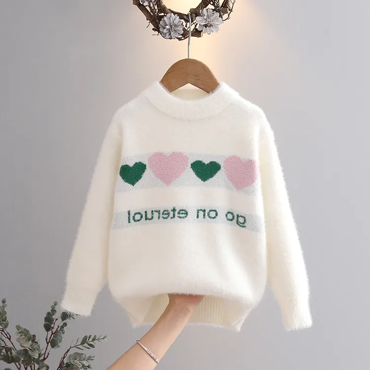 女童毛衣针织衫2023冬季新款加绒加厚水貂绒儿童打底衫大童装上衣