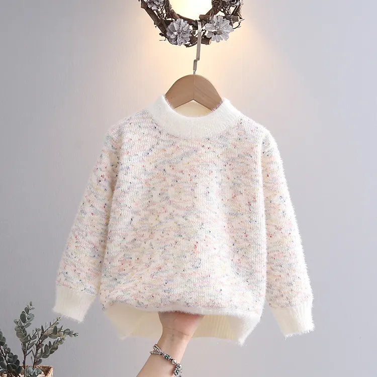 女童一体绒加绒毛衣冬款加厚套头韩版潮学院风洋气儿童圆领针织衫