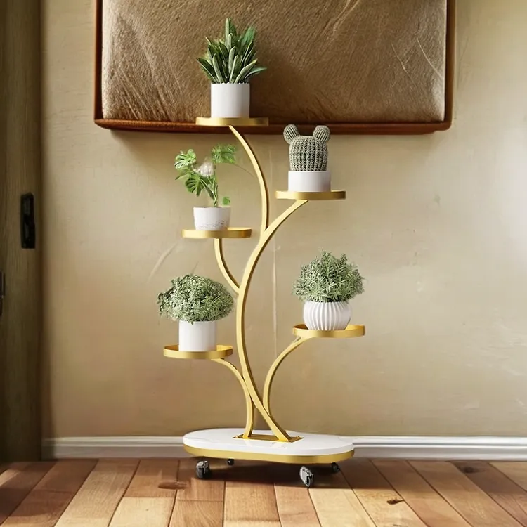 轻奢北欧多层花架子客厅落地式阳台置物架多肉手工铁艺花盆托架子