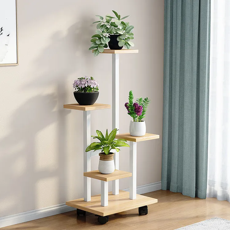 【滑轮款】阳台铁艺花架落地式花盆架多层客厅花架欧式放铝防水花几