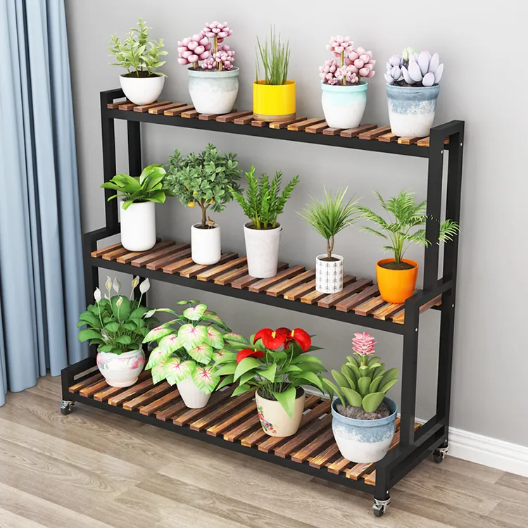 实木铁艺花架轻奢布置多层户外落地阶梯架多肉阳台置物架花盆架子