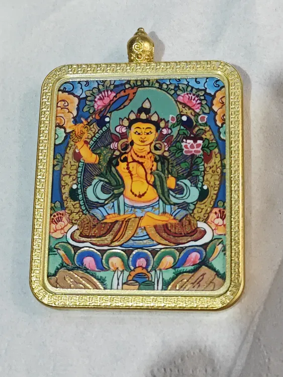 钛钢吊坠 属兔守护手工唐卡