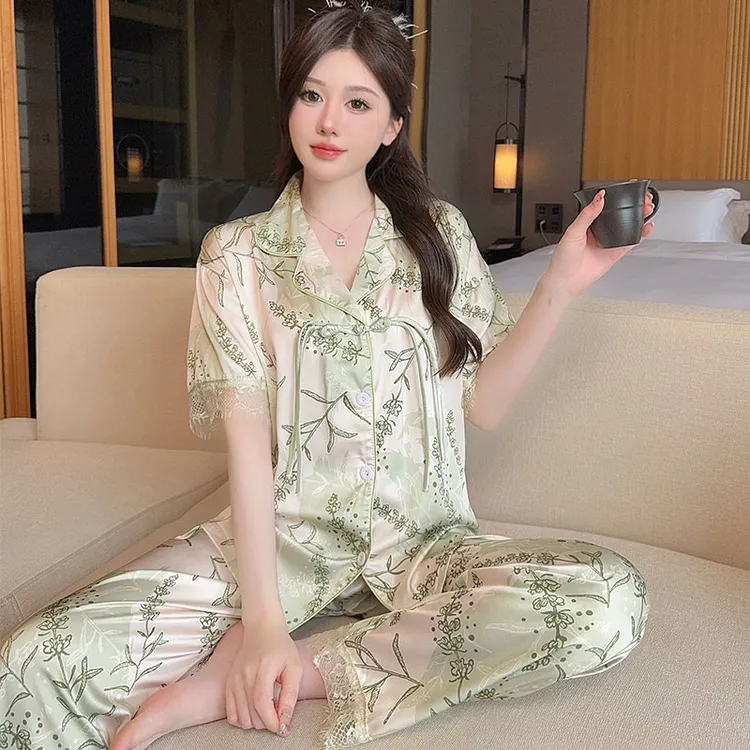 高级感冰丝睡衣女夏季甜美新中式国风短袖三件套装凉感薄款家居服