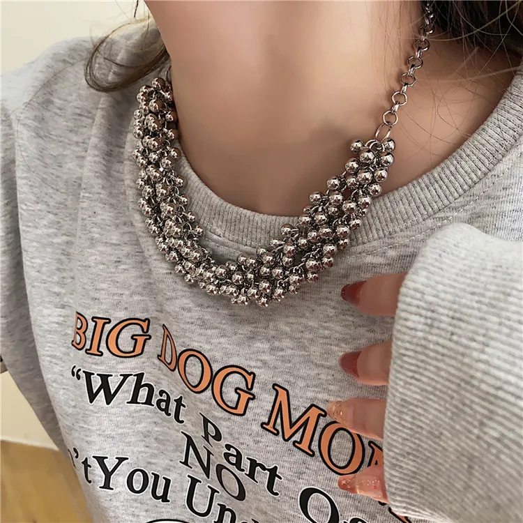 铜合金项链 高级感小众设计串珠项链 港风复古轻奢ins时尚锁骨链 