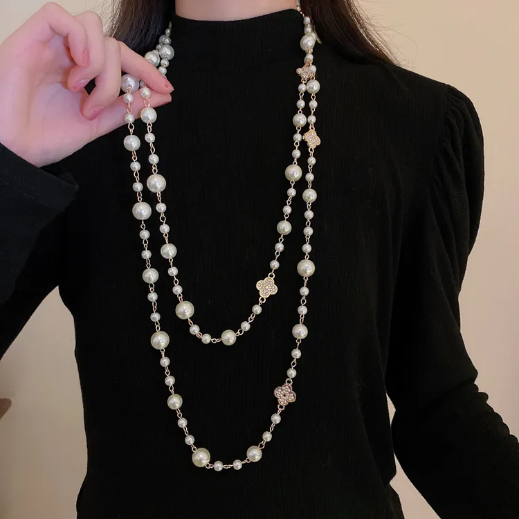 铜合金项链 轻奢气质时尚长款叠戴项链小众设计锆石毛衣链脖颈链 