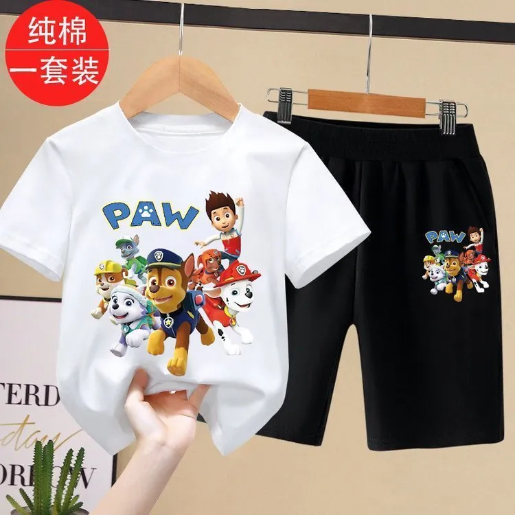 汪汪队儿童纯棉短袖两件套装中小童卡通纯棉短袖套装宝宝帅气T恤