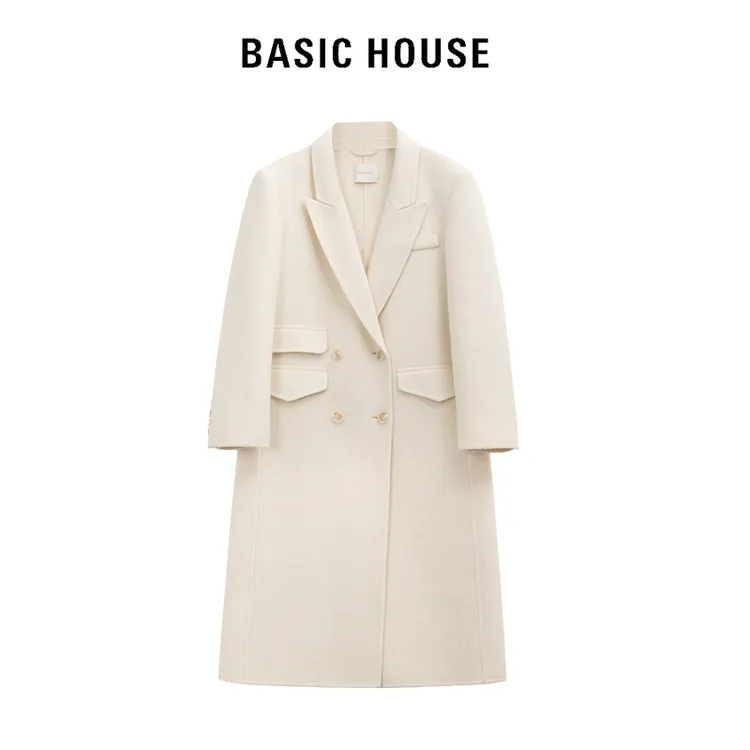 Basic House/百家好松弛感轻奢时尚长款毛呢双面羊毛设计大衣0014