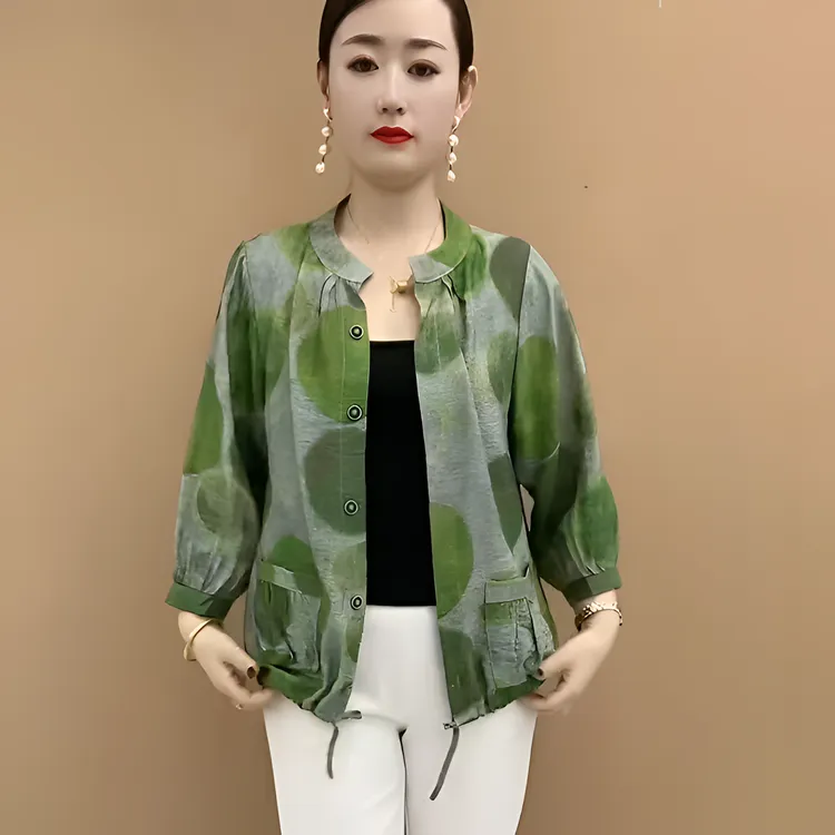 女士衬衫短款2024夏季新款时尚印花休闲薄款衬衣大码宽松开衫上衣