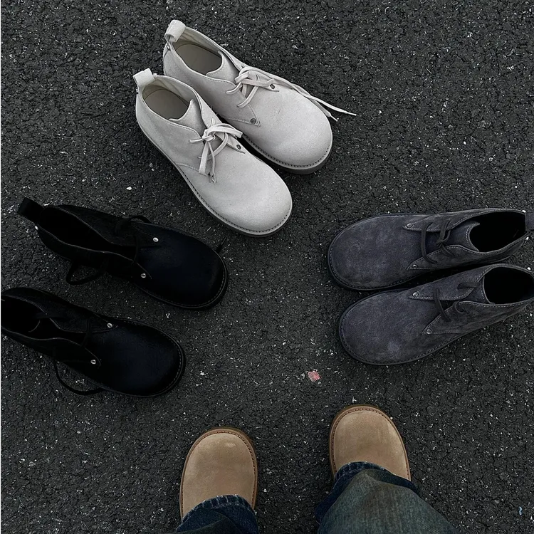 大头时尚高帮德比鞋男款厚底增高马丁靴冬季加绒情侣中帮大黄靴男