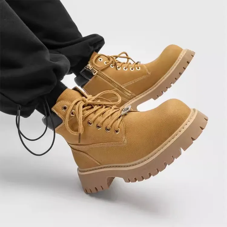 马丁靴男款厚底增高英伦风复古工装短靴情侣同款高帮休闲大黄靴男