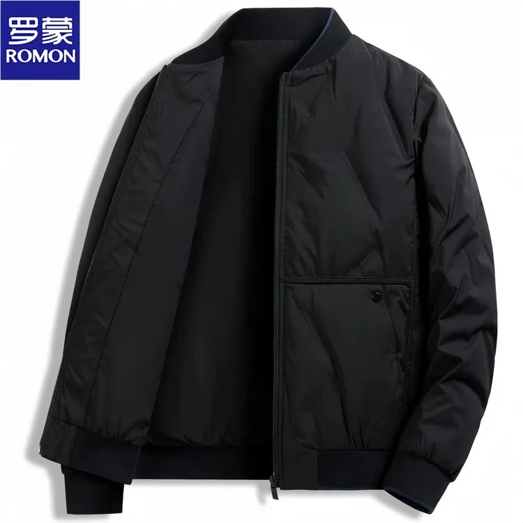 Romon/罗蒙男士棒球领冬季新款轻薄保暖时尚休闲帅气羽绒服外套潮