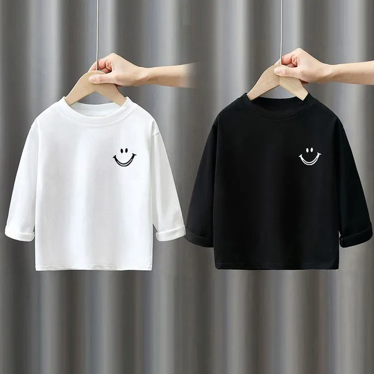 纯棉儿童白色长袖T恤春秋新款中小童宝宝男女童内穿洋气百搭上衣