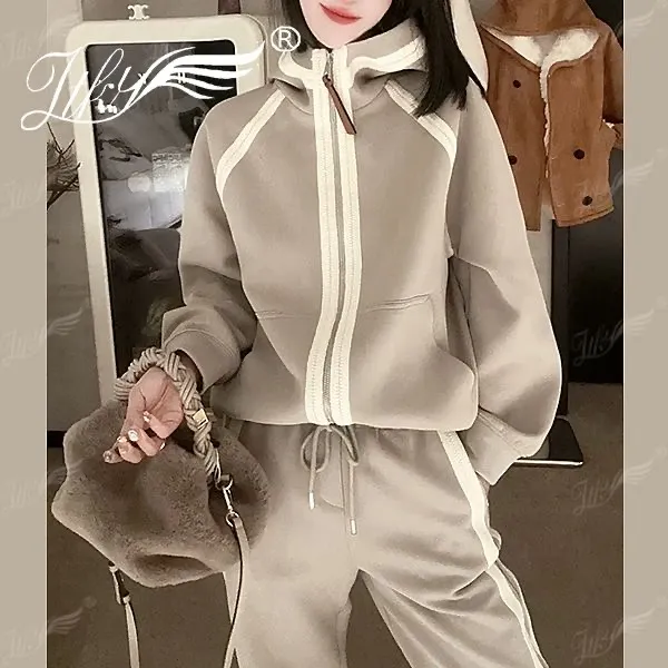 2024秋冬新款加绒休闲套装春秋显瘦运动网红时尚连帽韩版秋季