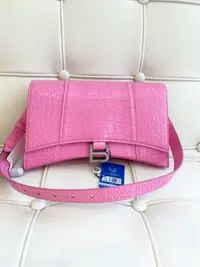 95新 Balenciaga/巴黎世家 115998 粉色横版沙漏包手提单肩包