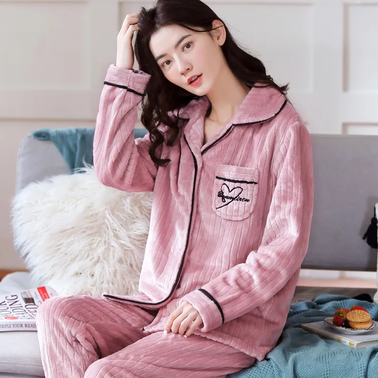 升级加厚云朵绒秋冬季珊瑚绒睡衣女套装加厚加绒法兰绒家居服套装