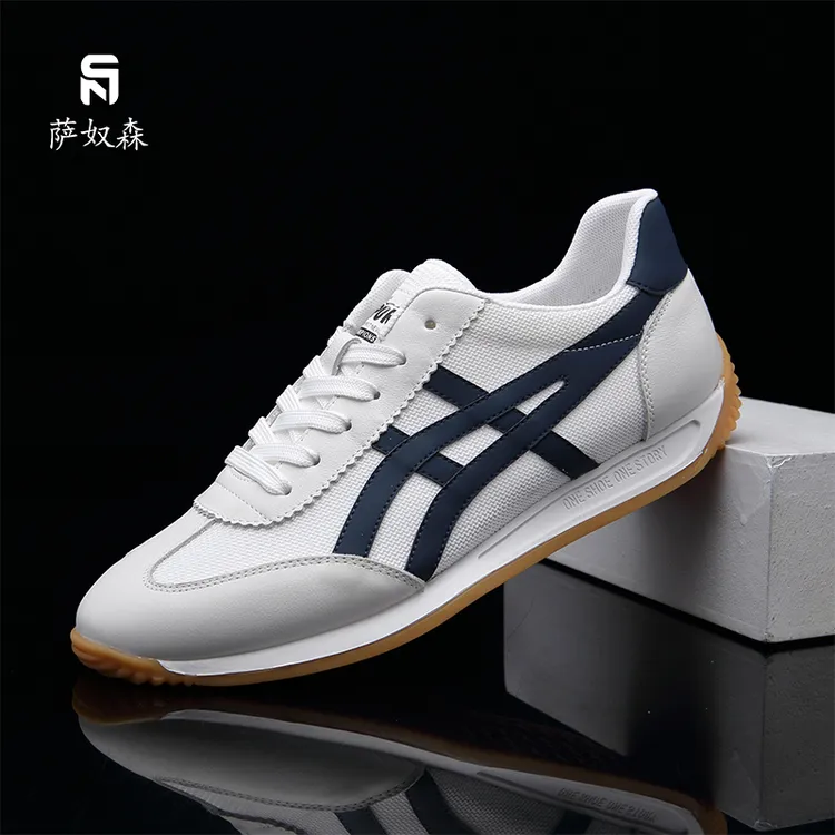 萨奴森新款男士时尚休闲潮鞋百搭透气低帮软底阿甘鞋网面男鞋牛皮