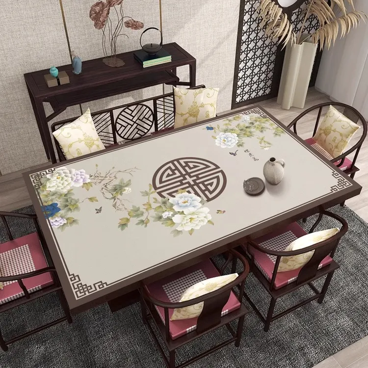 新中式桌垫中国风桌布防水防油免洗餐桌垫桌面轻奢台布防烫茶几垫