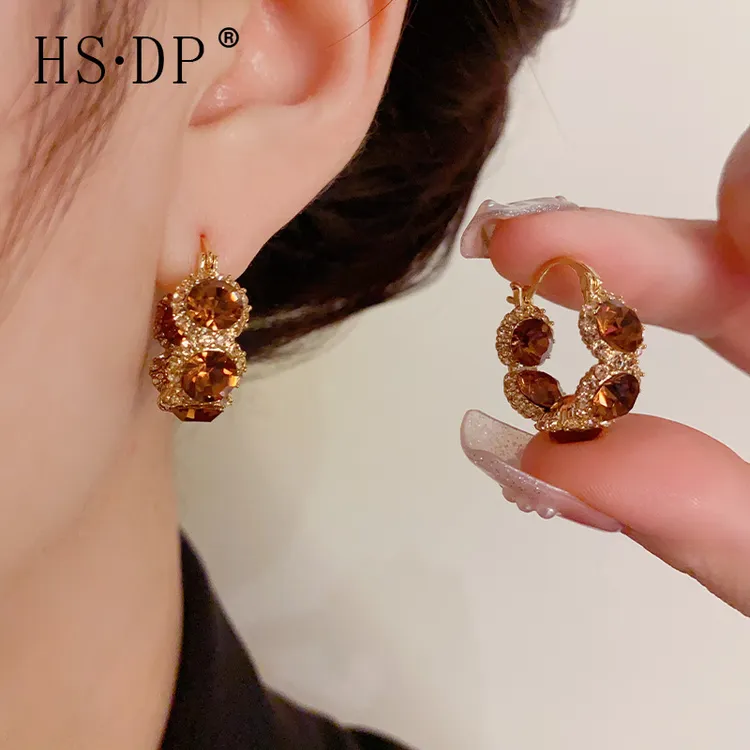 铜合金耳饰 S925银针法式复古气质港风锆石百搭耳扣小众轻奢耳钉