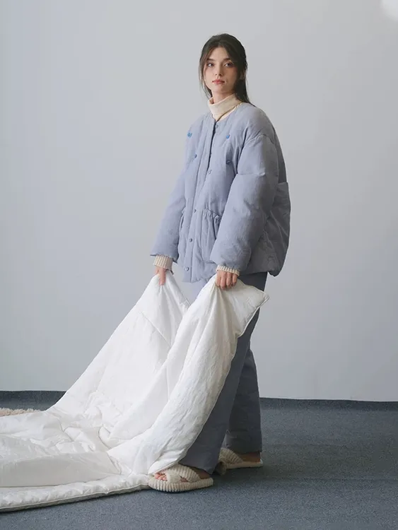 朵朵可可睡衣女2024秋冬针织棉云朵绣花羽绒夹棉家居服套轻薄