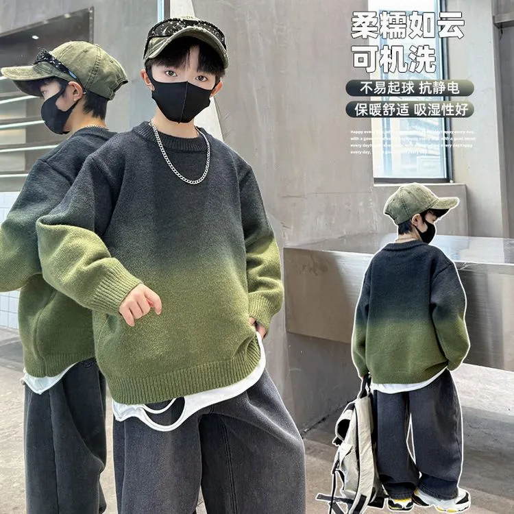 男童洋气宽松加绒加厚毛衣新款秋冬打底针织衫中大儿童男孩大童款