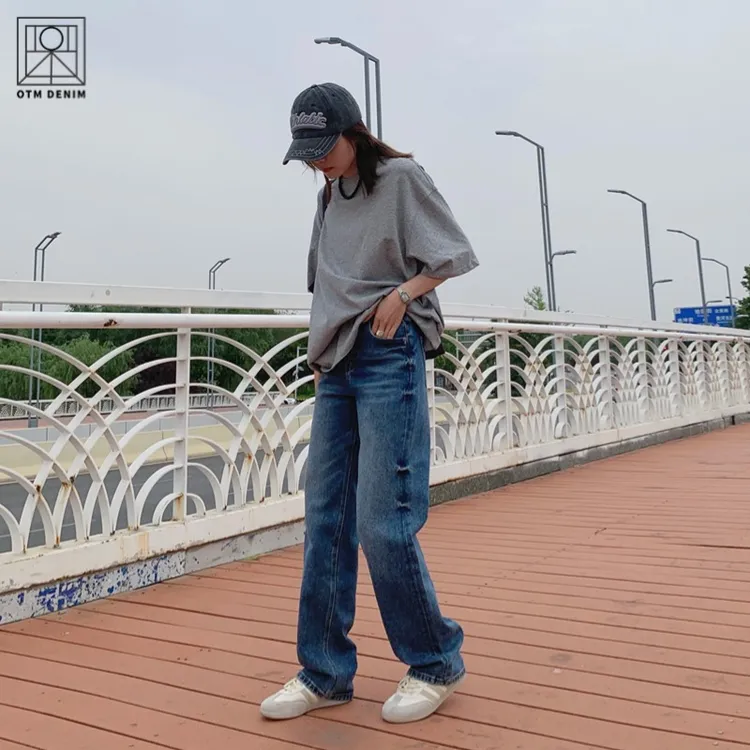 直筒牛仔裤女韩版时尚百搭蓝色新款秋季阔腿显瘦宽松下垂简约潮流