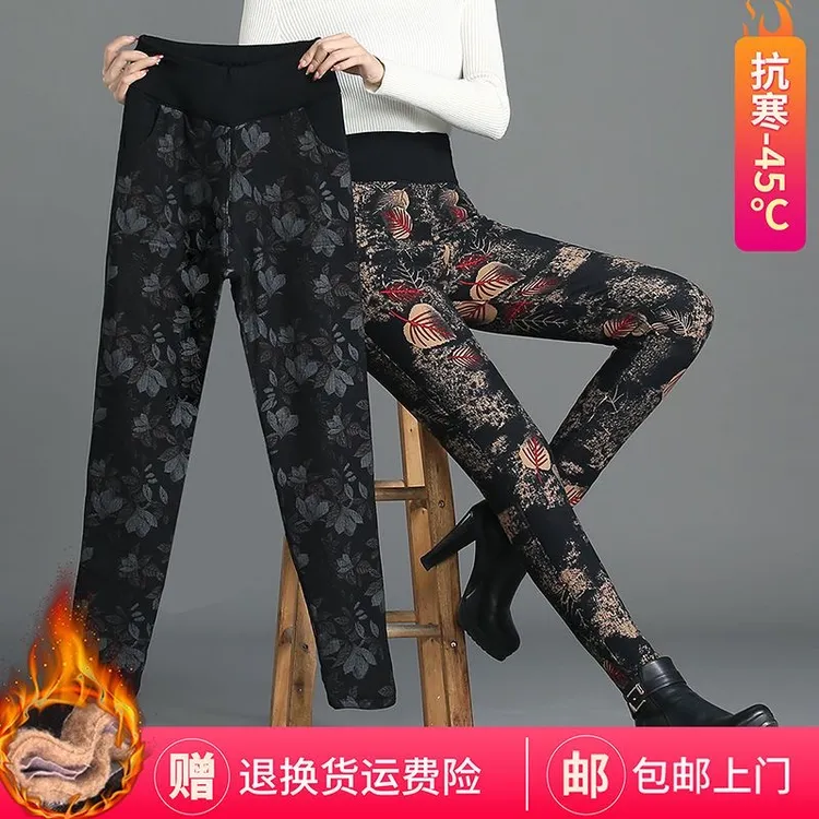 新款驼绒棉裤三层加厚外穿中老年高腰打底裤加绒保暖裤宽松妈妈裤
