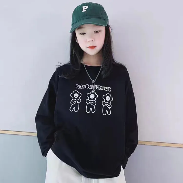 童装女大童纯棉长袖T恤中大儿童胖MM休闲圆领大版宽松T恤打底衫潮