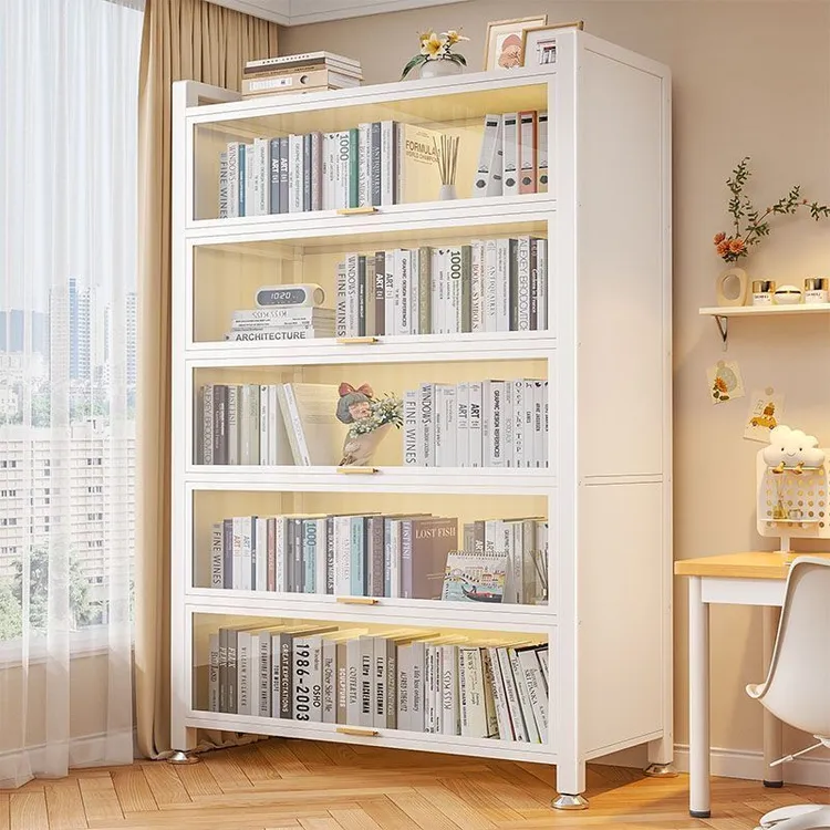 家用钢制透明亚克力门板简约展示柜多层儿童落地防尘书柜家用书柜