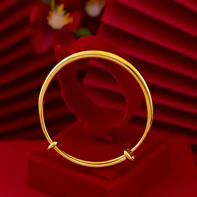 铜合金手镯 光面手镯子活口推拉可调节大小金色手圈网红爆款饰品
