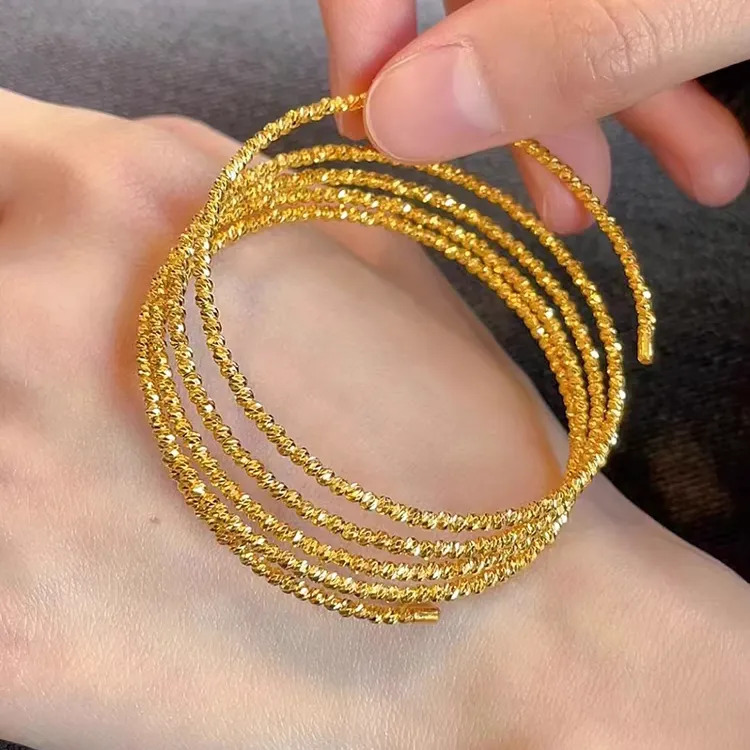 铜合金手镯 金色爆闪蹦迪珠五圈缠绕手环可伸缩饰品简约风潮手镯