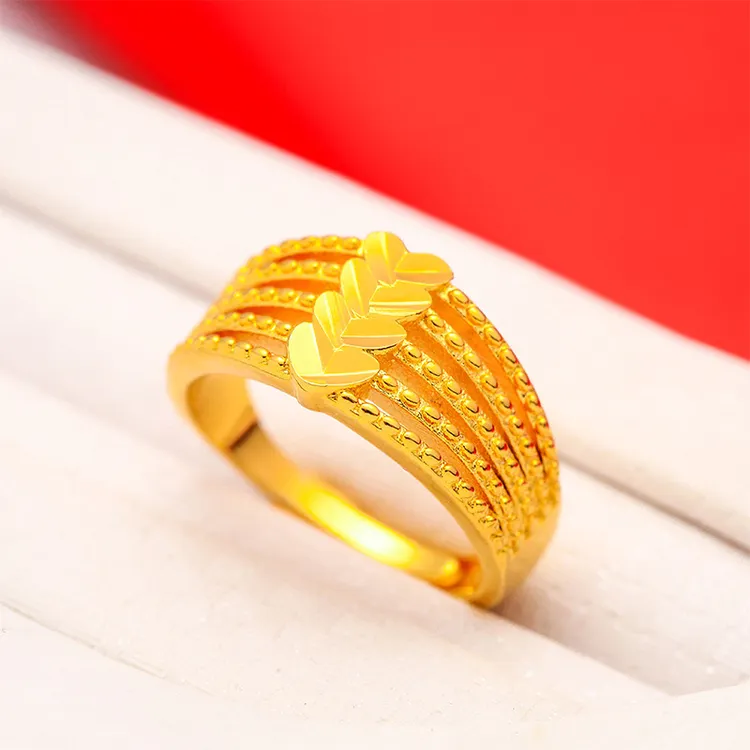 铜合金戒指 爱心五线戒指女款金色经典百搭开口时尚指环饰品