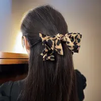 A高级感豹纹蝴蝶结丸子头抓夹固定高马尾发夹新款鲨鱼夹1237