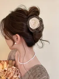 A 约8cm发夹女新款高级玫瑰花半扎发抓夹花朵山茶花夹子头饰1558