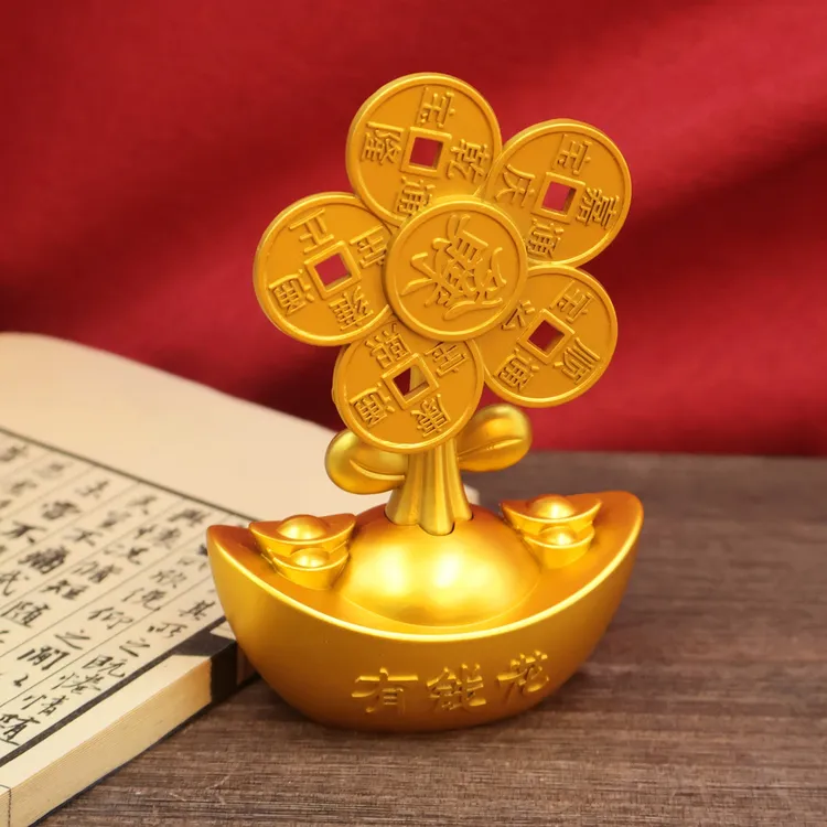 有钱花家居摆件实心鎏金元宝招财花风生水起随便花装饰工艺品