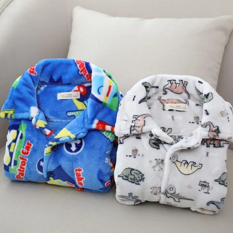 秋冬儿童加厚加密法兰绒睡衣套装男童珊瑚绒卡通宝宝双面绒家居服