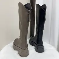 胖妹妹专属长靴子加肥加宽高筒骑士靴女厚底增高长筒靴后拉链女靴