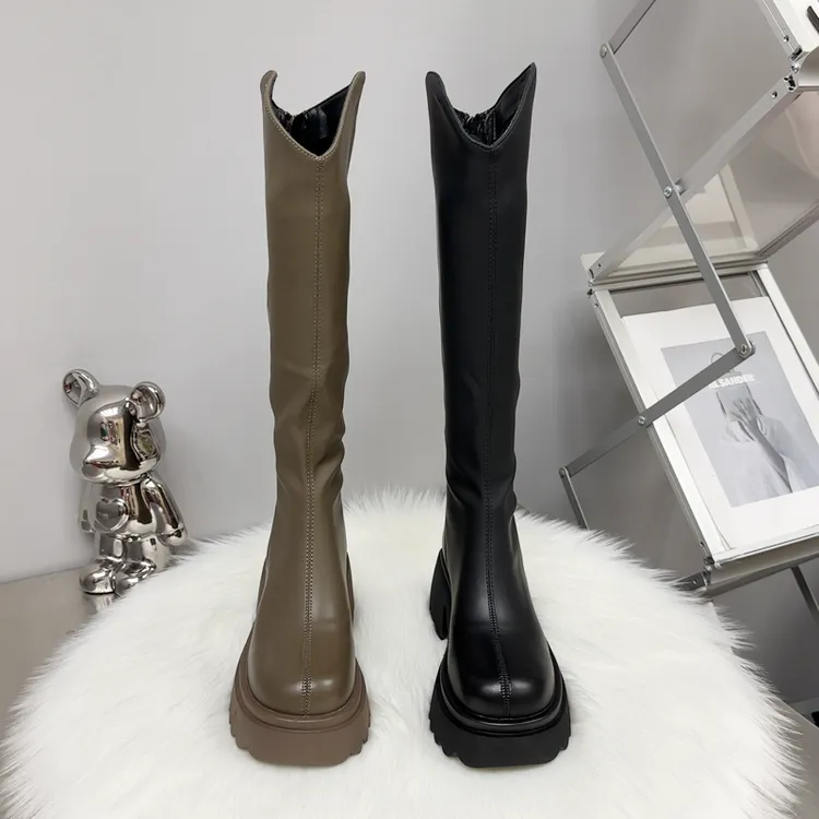 长腿靴女2025年冬季加绒保暖高筒骑士靴女后拉链增高弹力骑士靴女