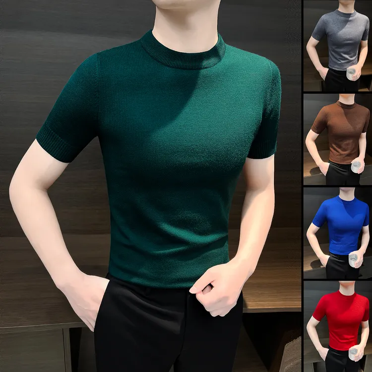短袖t恤男新款2025爆款秋冬休闲毛衣韩版修身半袖男士针织打底衫